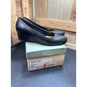 Nurture Black Leather Wedge Shoes Grove001 Womens Size 8.5 Comfortable Cushioned